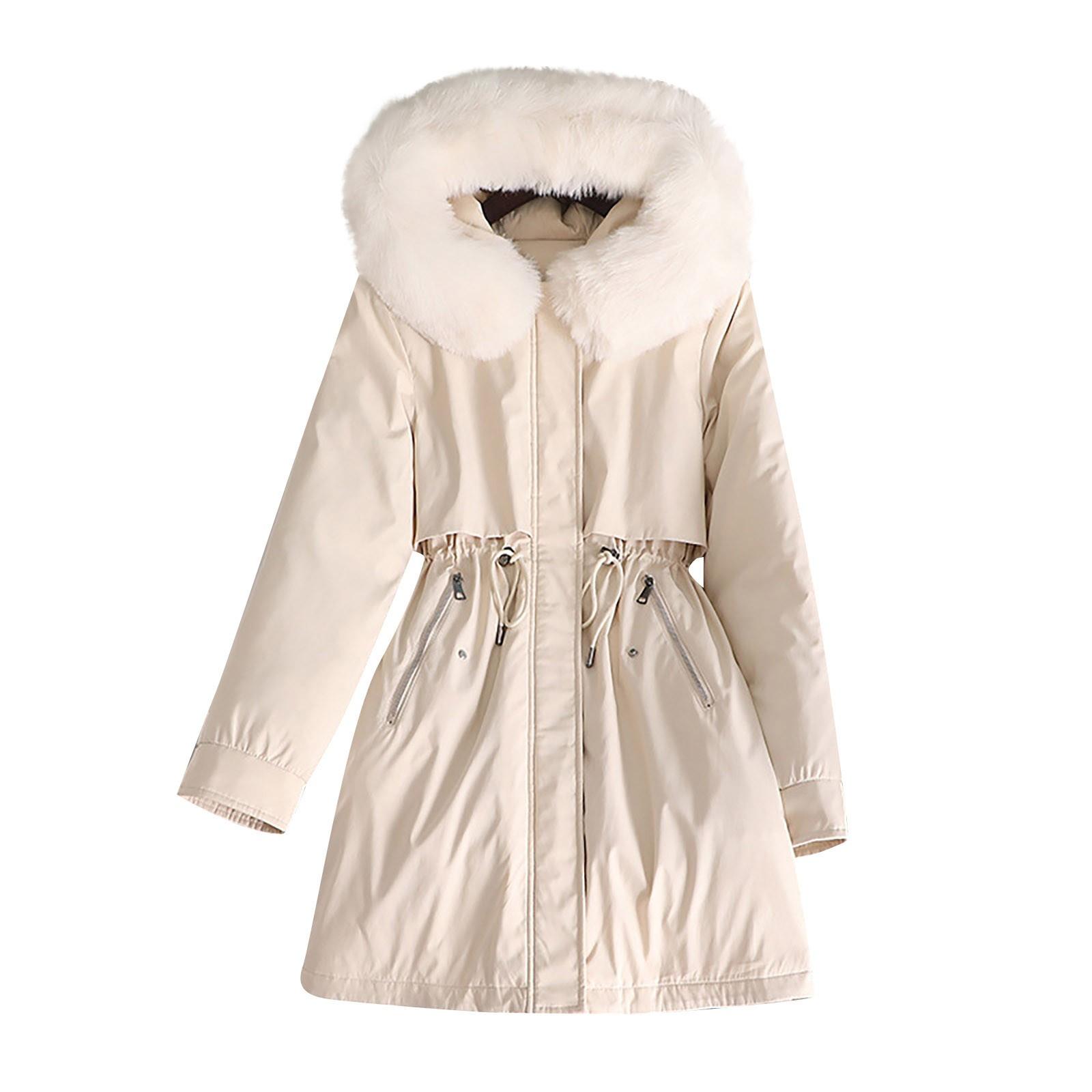 

Женская модная повседневная однотонная хлопковая куртка с капюшоном и плюшевой застежкой-молнией и пуговицами средней длины с длинными рукавами