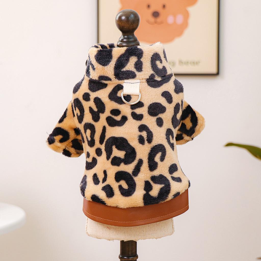 Autumn and winter festival pet cute puppy kitten casual fashion clothing leopard jacket