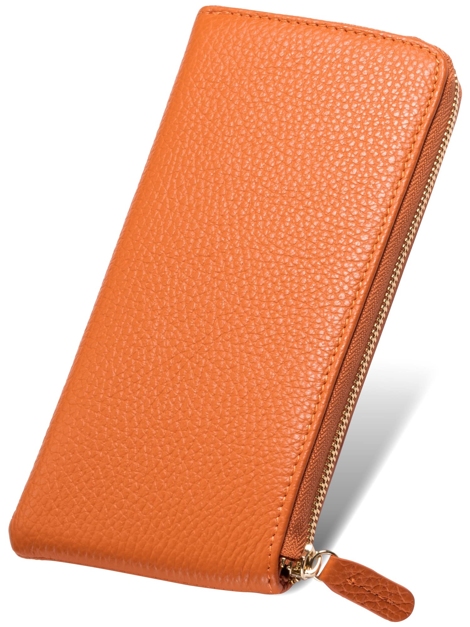 

Long Italian Shrink Genuine Skimming Thin [Mura] Wallet, Leather, Leather, Women s, Leather, L-shaped Zipper, Prevention, (Orange)