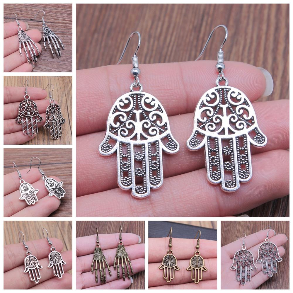 10 Stijlen Mode Antiek Brons Antiek Zilver Kleur Gotisch Skelet Handpalm Fatima Hamsa Hand Oorbellen Hangend Druppel Voor Vrouwen