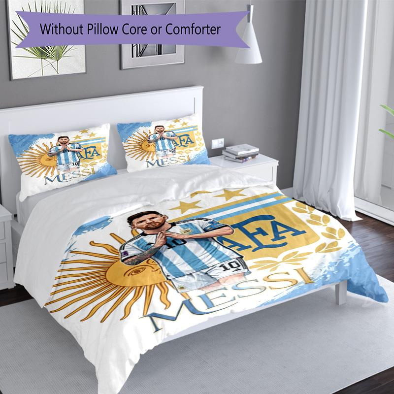Messi Argentina Football Poster Personalized Name Bedding Set,Soft Touch Bed Linen for Kids Bedroom Decor,Perfect Holiday Gift,Machine Washable Duvet 