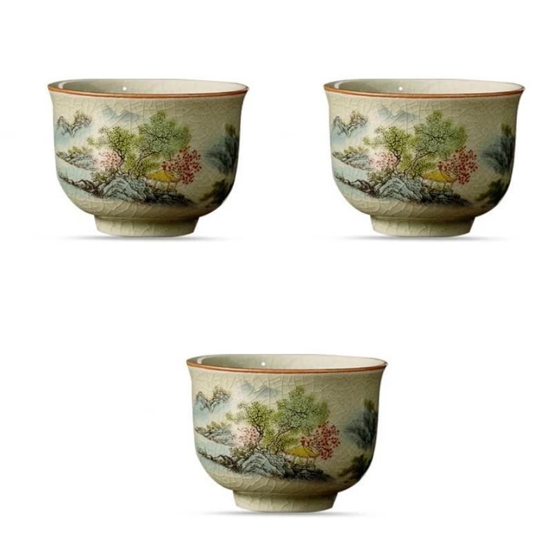 

Ceramic Opening Landscape Gaiwan For Tea Ceramic Tureen Teaware Cup Chinese Tea Bowls Vintage Chawan Tea Ceramony Set 165ml