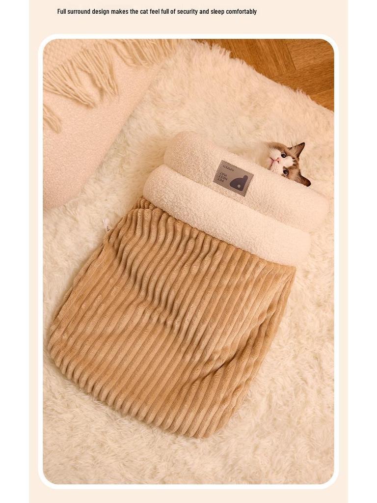 Koselig høst- og vinterkjæledyrrede: Innelukket sovepose og tunnel for katter og små hunder - Ideell for en følelse av trygghet og varme.