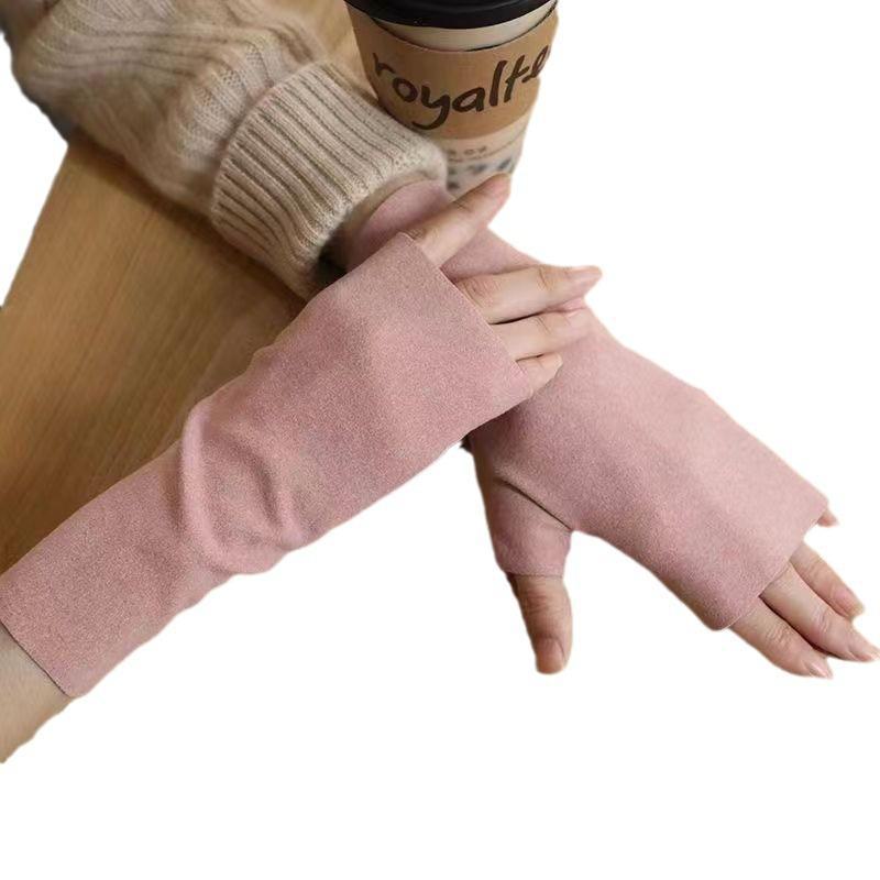 Unisex Selbstwärmende Samt Halbfingerhandschuhe für Herbst/Winter - Warmes Fingerloses Design mit Handgelenkschutz zum Tippen und mehr