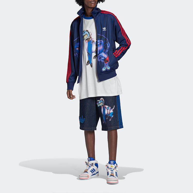 Adidas Originals Kerwin Frost Cartoon Print Striped Stand Collar Logo Track Jacket Men Jackets Blue H66305