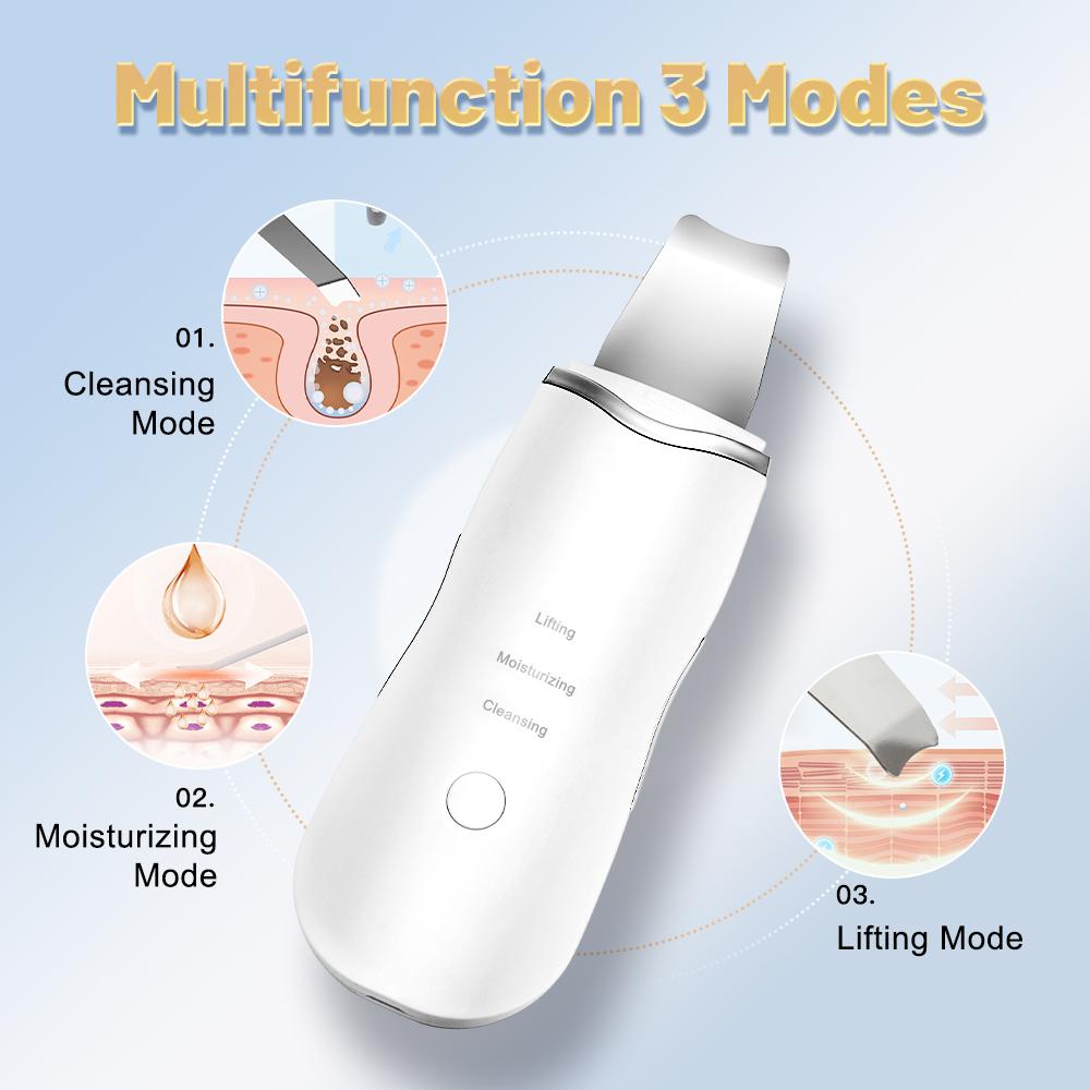 Ultrasonic Skin Scrubber Ance Pore Cleaner Peeling Blackhead Remover Deep Face Cleaning Ultrasonic Ion Facial Shovel Cleanser