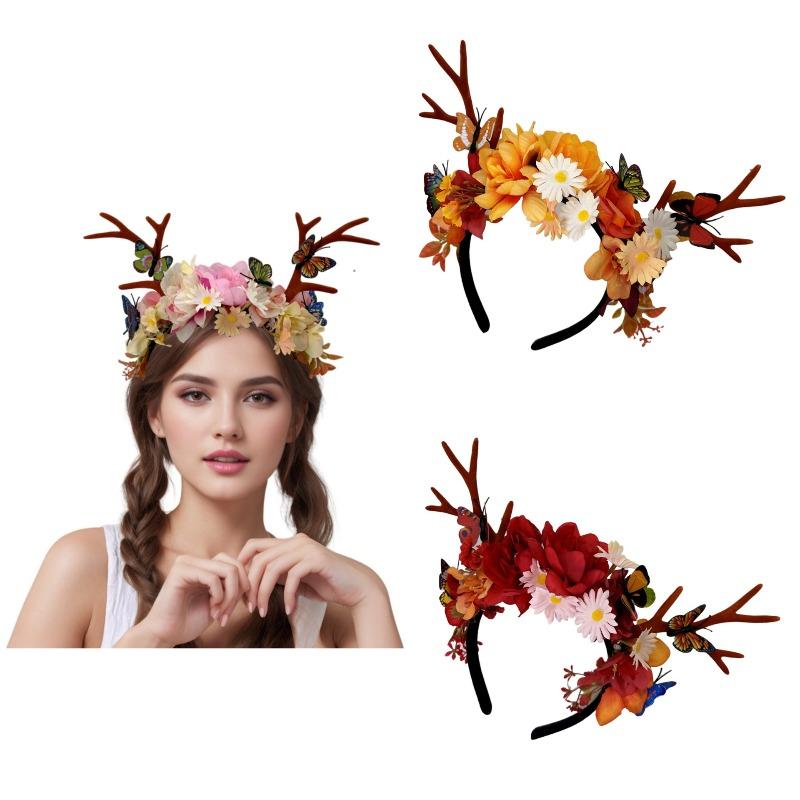 Elk horn christmas flower headband, fairy amusement park photo flower headband cute headgear wreath