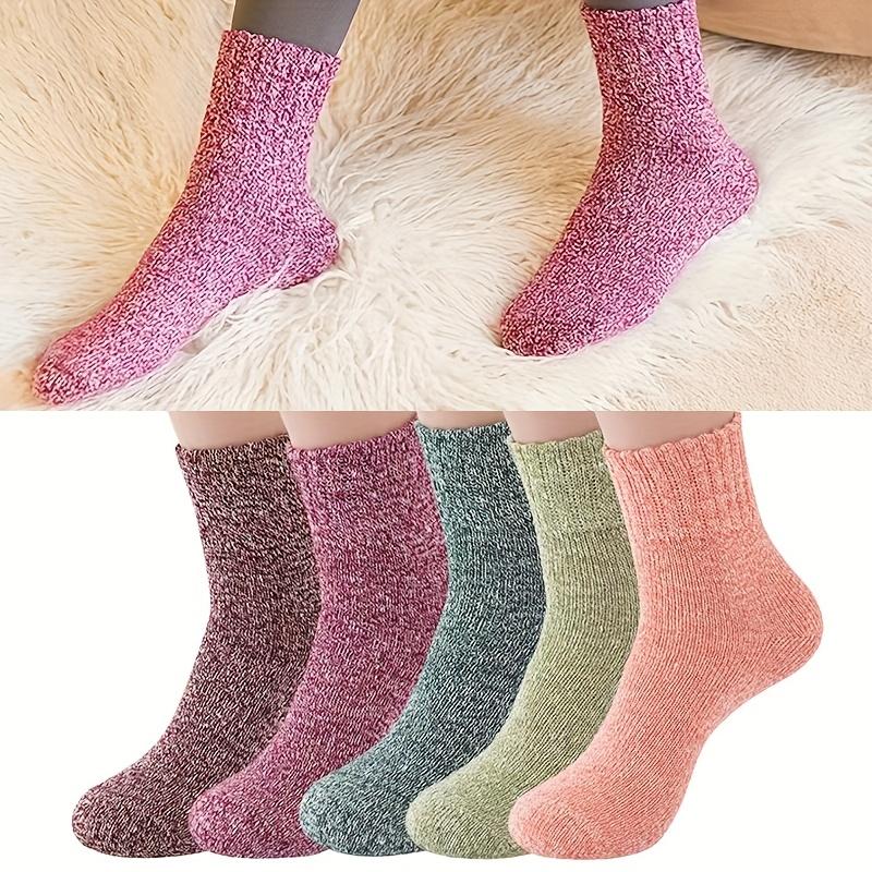 5 Paar Damen Komfort-Wintersocken - Warme Mittelschaft-Stricksocken mit Rippbündchen, Perfekt für Outdoor-Aktivitäten