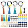 Beaded Making Kit for Bracelet Car Wristlet Keychain Contains 15mm Round Letter Beaded Leather Tassel Elastic for Key Ri