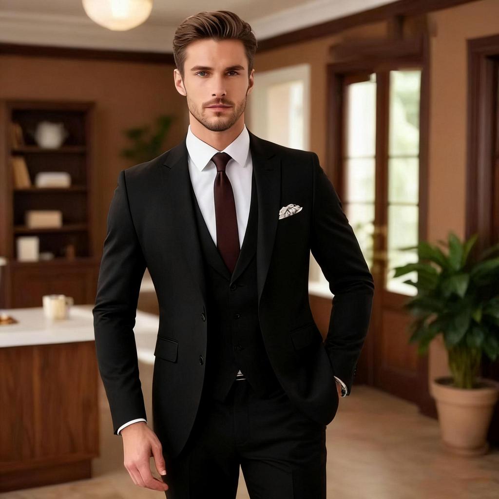 Dark Brown Suits for Men Fashion Single Breasted Solid Male Suit Fashion Business Casual Formal Wedding Party Tuxedo 3 Piece