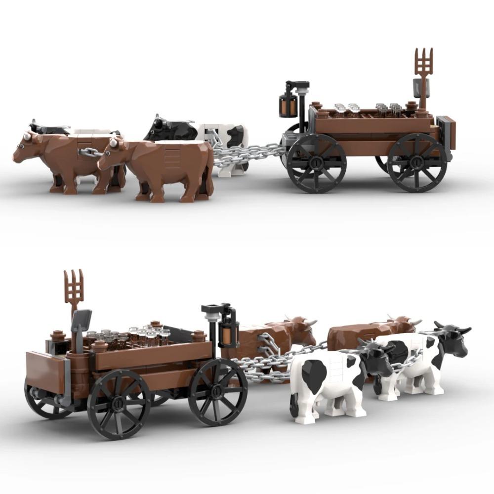 MOC Creative Medieval Western Carriage Model Farm Cattle Cart Transport Vehicle Building Blocks DIY Brick Toys Boy Birthday Gift