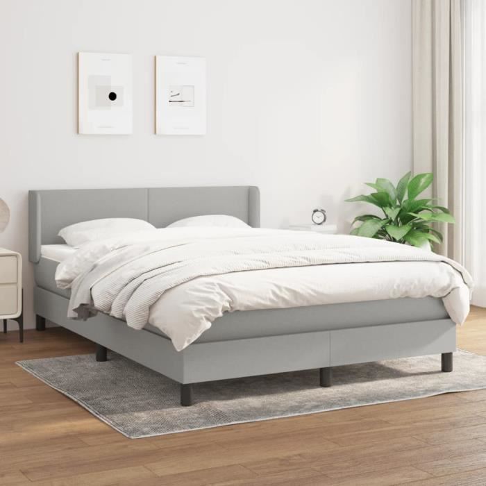 3129545 vidaXL Lit à sommier tapissier avec matelas Gris clair 140x190cm Tissu