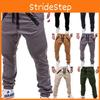 Men's Slim Fit Cuffed Trousers With Adjustable Waist And Multiple Pockets