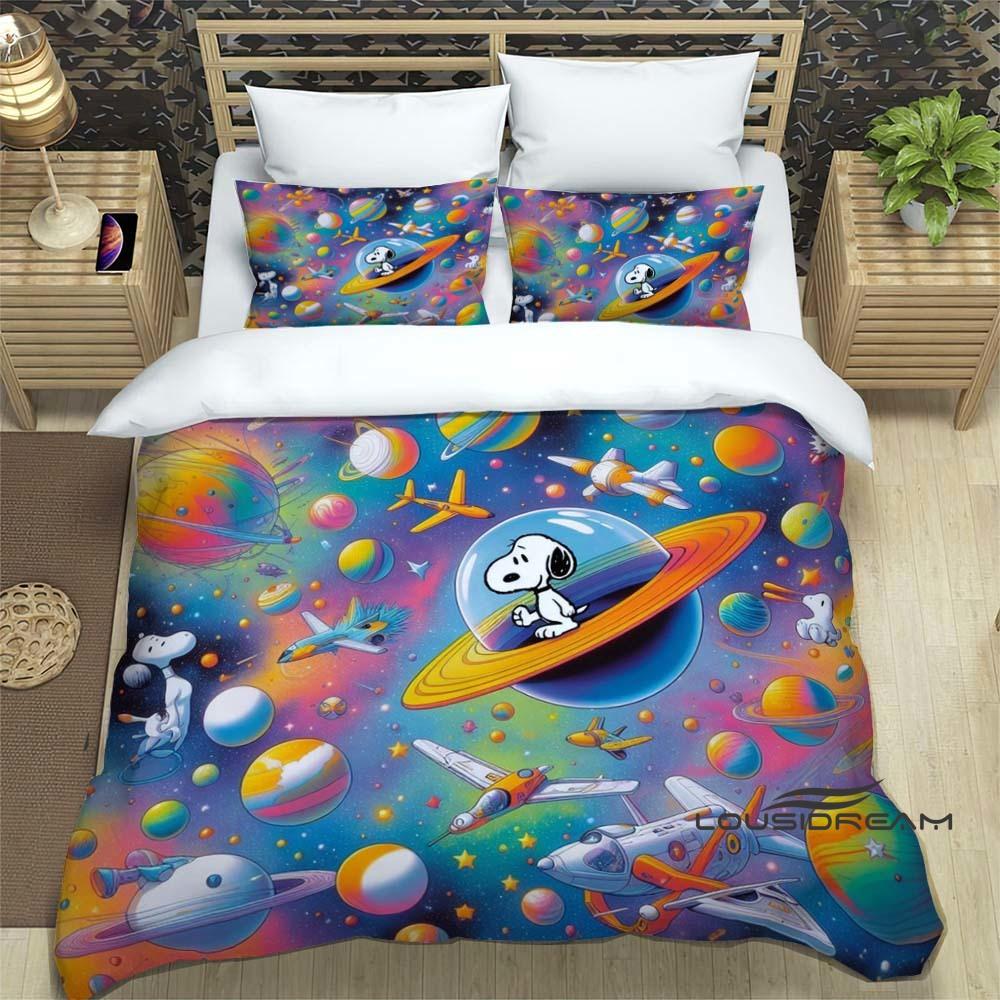(Snoopy) Sunflower-Themed Printed Bedding Set: Featuring a duvet cover and pillowcases, this soft and comfortable set is availab