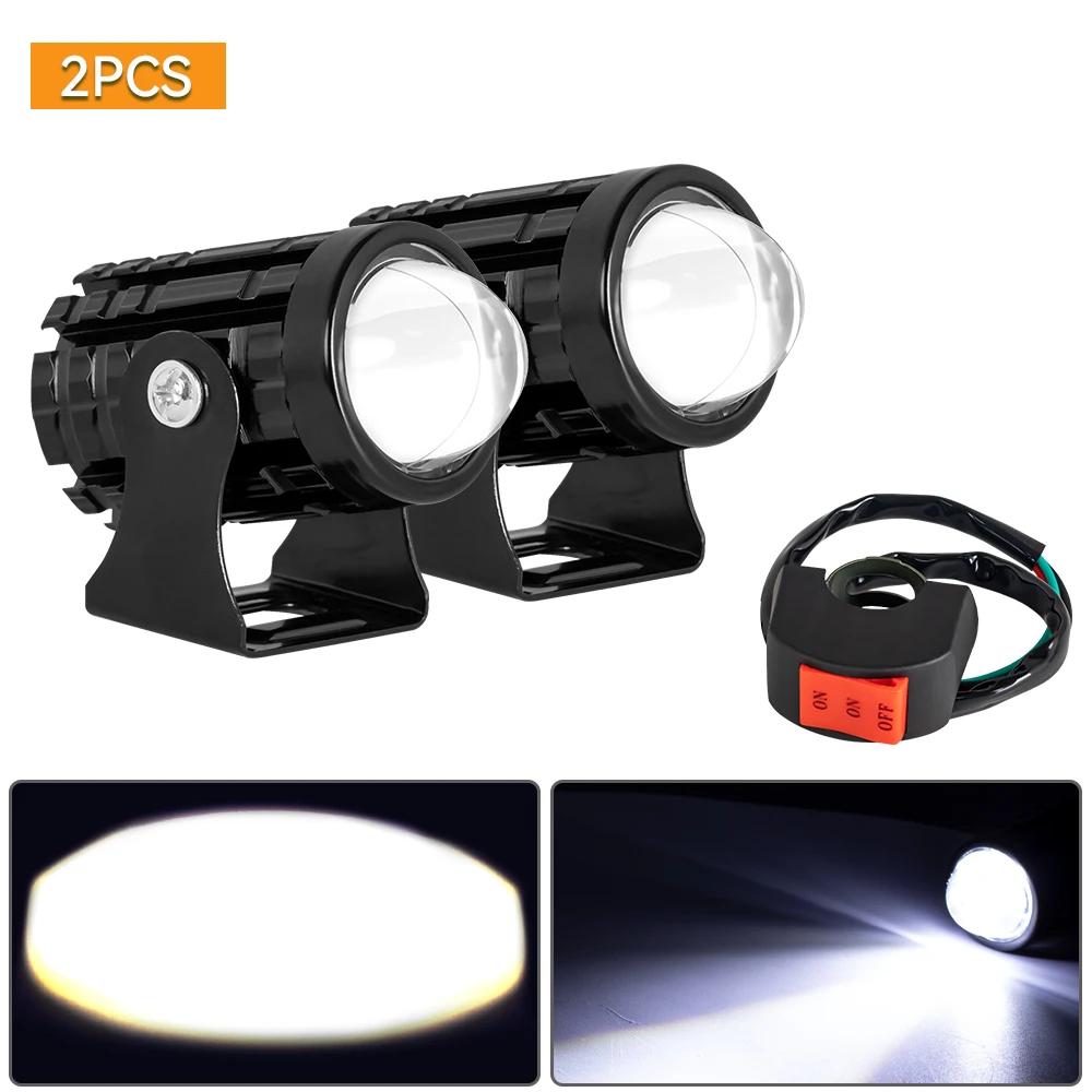 12V 24V Motorcycle LED Headlight Dual Color White Yellow ATV SUV Truck Driving Fog Lamp Motorbike Offroad Car Boat Spotlight
