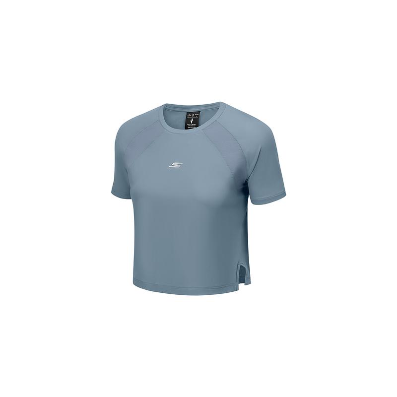 Skechers Fashion Sports Series Slim Fit Cool Feel Pullover Short Sleeve T-Shirt Women Tops Navy-Gray P225W216-027C M
