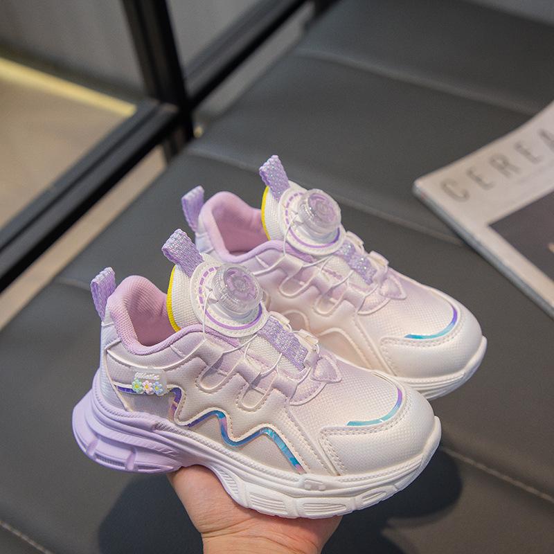 

Спортивная обувь для девочек Весенние повседневные туфли с вращающимися кнопками Детские легкие нескользящие туфли с мягкой подошвой 37 фиолетовый