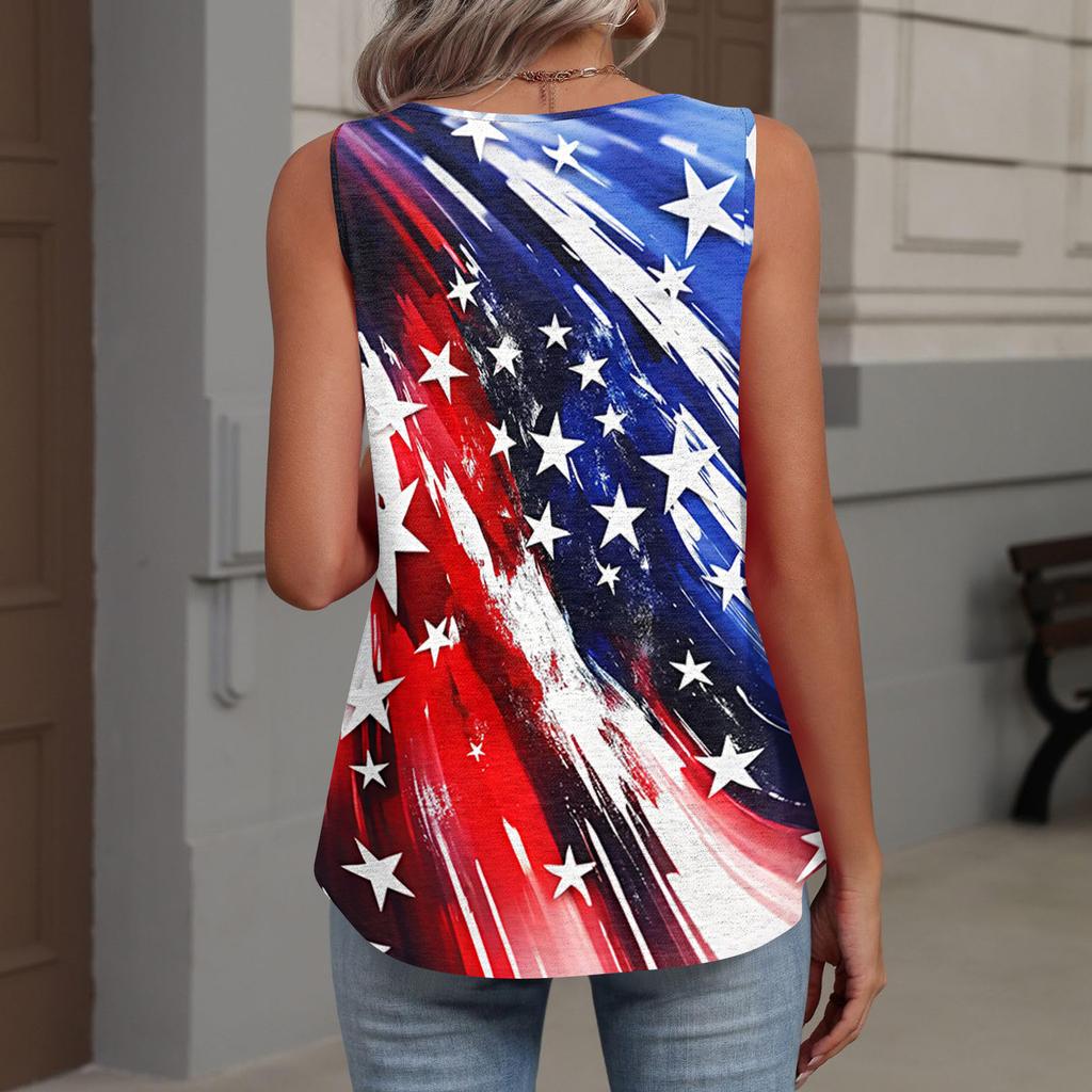V-Neck Tank Top Women Print Tank Tee Casual Loose Fit Sleeveless Shirt