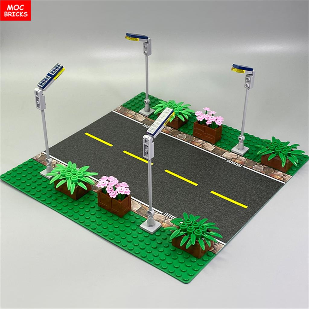 MOC Bausteine Solarpanel Bedruckte Fliese 1x4 2431pb499 Straßenlaterne Zusammengebaut Stadt Haus Bausteine Zubehör Kinderspielzeug Geschenke