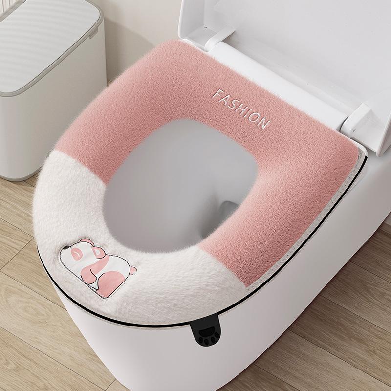 

Cute Panda Home soft Toilet Seat Cover Thickened for winter Toilet pad case Warm WC rim Mat cape Portable Zipper potty cushion рожевий