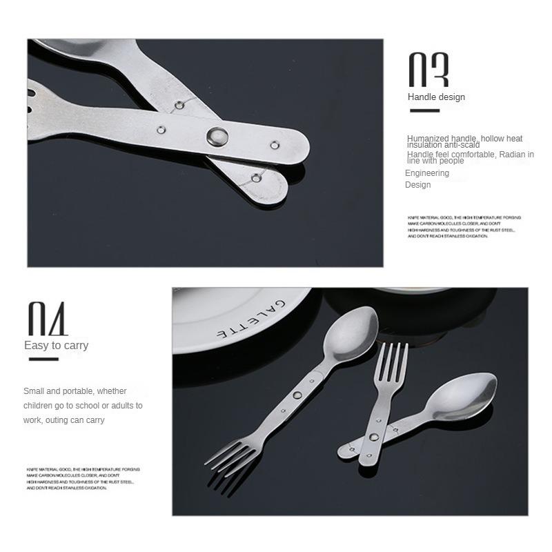 304 Stainless Steel 2-in-1 Foldable Fork Portable Silver Spoon Multifunctional Camping Fork Space-saving Camping Spoon Outdoor