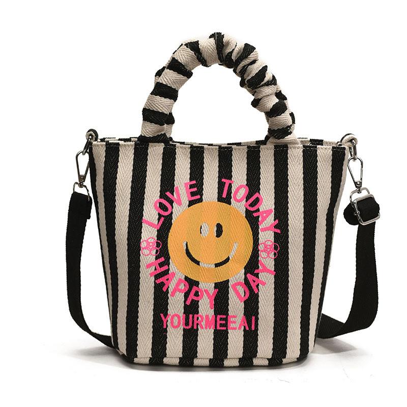 Face Cute Smiley Unisex Kids Shoulder Bag Fashionable Striped Children Pleated