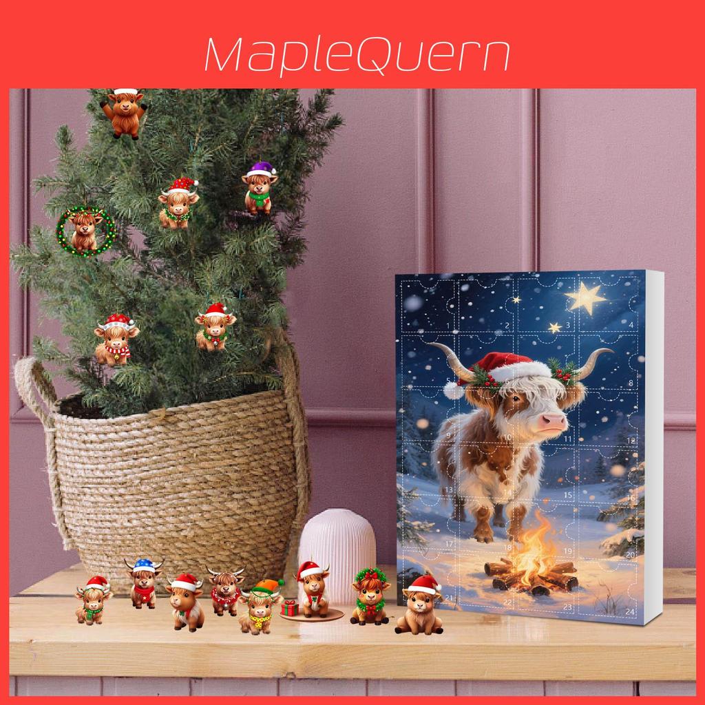 Christmas 24day Advent Calendar With Acrylic Cow Ornament For Holiday Gift Giving