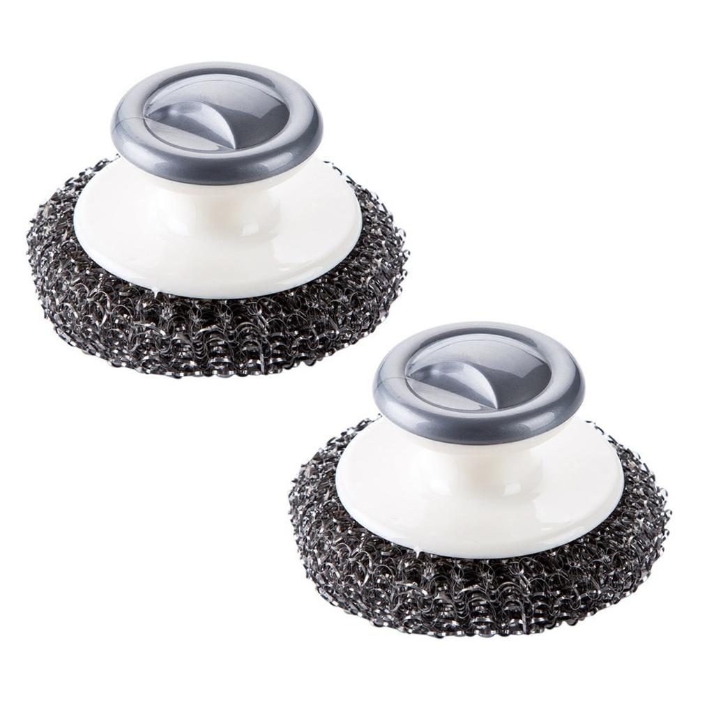 Pack of 2 Stainless Steel Wool Scrubber with Handle for Kitchen and Bathroom Pots Pans Cleaning Scrubbing Scouring Pad