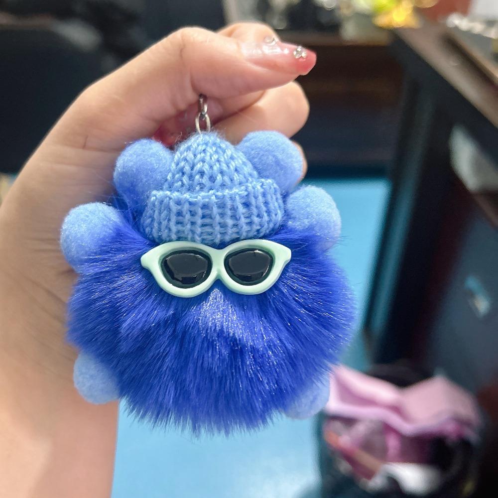 Imitation Plush Pendant Cartoon Coal Ball Key Bag Plush Doll Pendant Keychain Cute Solid Color Accessories