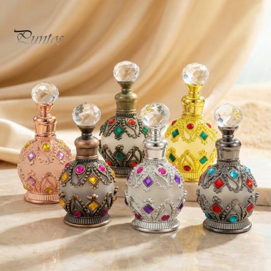 Kompakte Parfümflasche 15ML Vintage Luxus Nachfüllbare Flasche, Ätherisches Öl & Duft Glasspender Dubai Arabischer Stil Leerer Behälter für Reisen