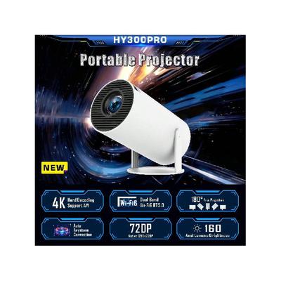 Projector HY300 Pro Wifi 6 BT5.0 with Android 11.0 OS Automatic Keystone Correction 180 Degree 130 Inch Display for Mobile Phone/PC/PS5/4K Home