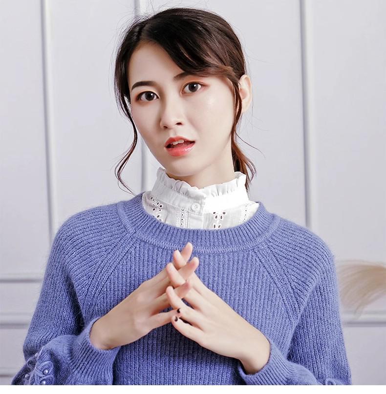 Ruffle Jacquard Stand Collar: Autumn/Winter Pleated Collared Sweater Base Layer