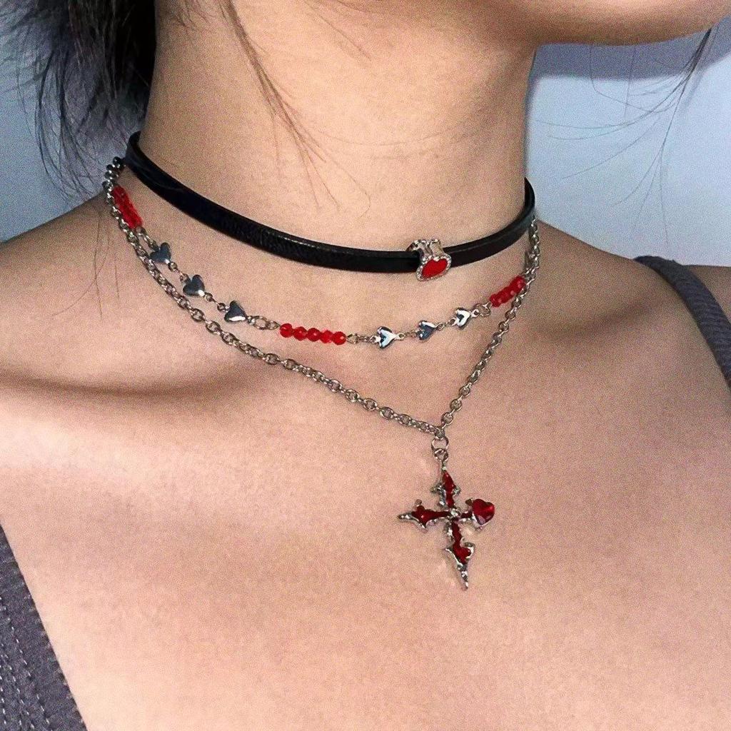 Y2K Spicy Girl Dark Star Leather Choker Necklace - Pure Desire Clavicle Chain