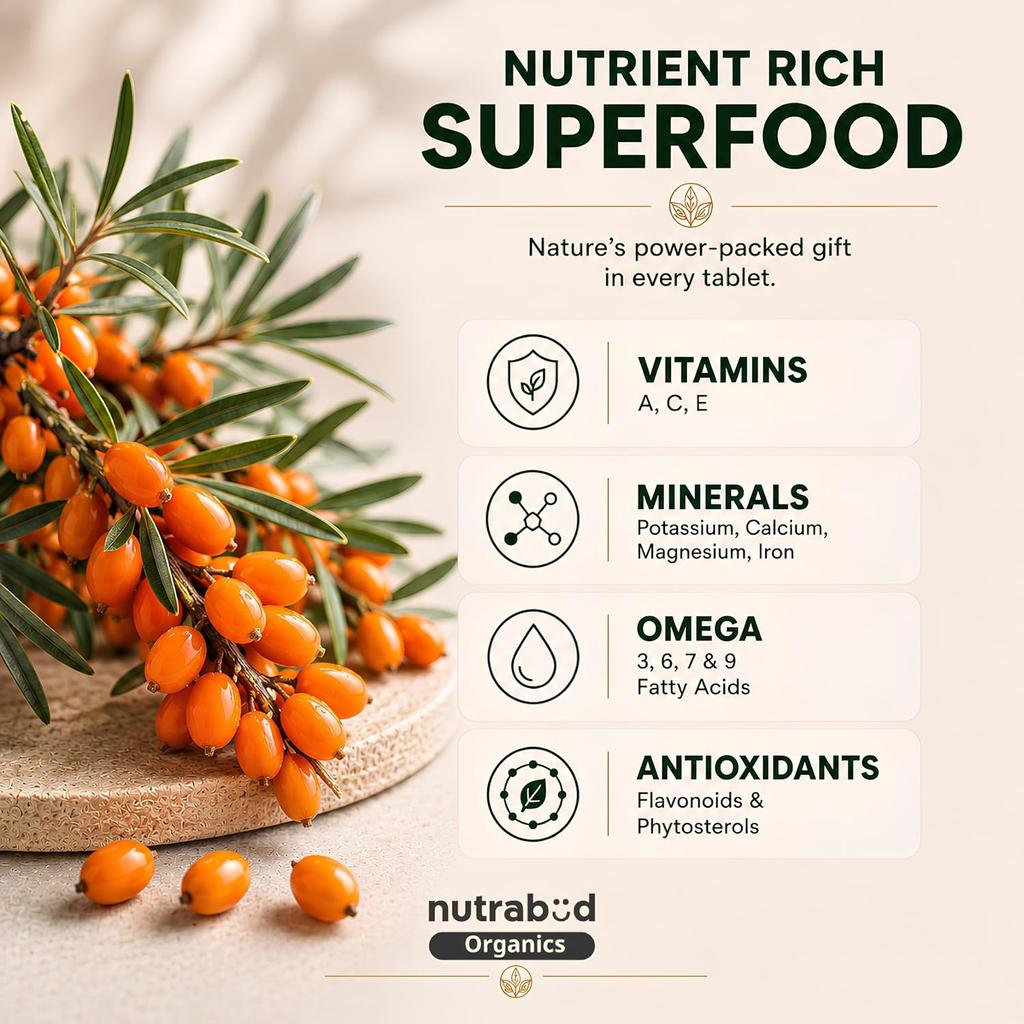 Nutrabud Organics Capsule Vegetali di Olivello Spinoso Per il Supporto Naturale del Benessere e un Boost Antiossidante - Confezione da 60 (Confezione da 1)