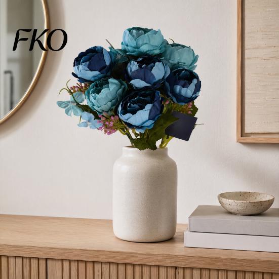 Home Decor Silk Flowers 7 Heads Artificial Peony Flowers, Vintage Fake Flower Arrangements Wedding Blue Bouquet Bouquets Decorations, Floral