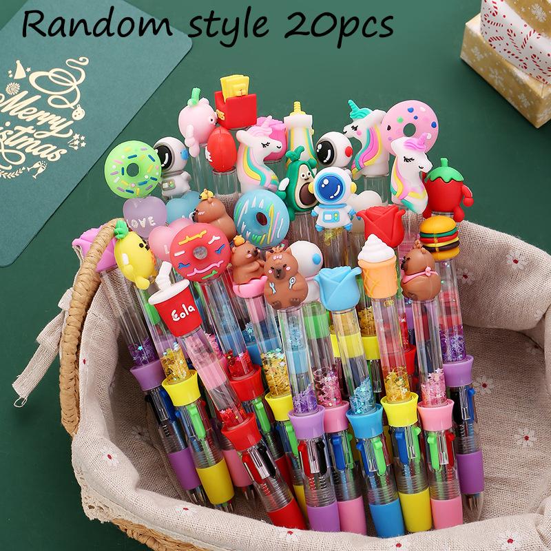 

20Pcs Drift Sand Christmas Multicolor Pen for Student 4 Color-in-1 Writing Pen Retractable Multicolor Ballpoint Pen Holiday Gift Novelty Stationery Te Random style