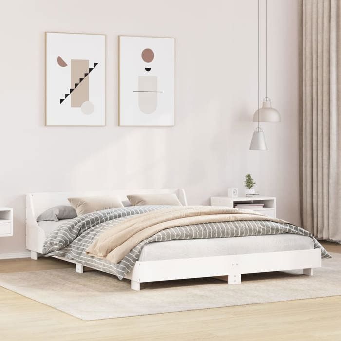 VidaXL Cadre de lit avec tête de lit blanc 150x200 cm bois pin massif, meuble de chambre, sommier, lit en bois, lit, lit 850726