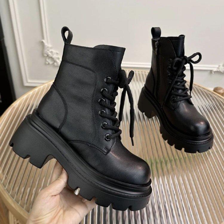 Thick-soled Martin boots women's 2025 new autumn and winter boots British style single boots heightening fashion small short boots
