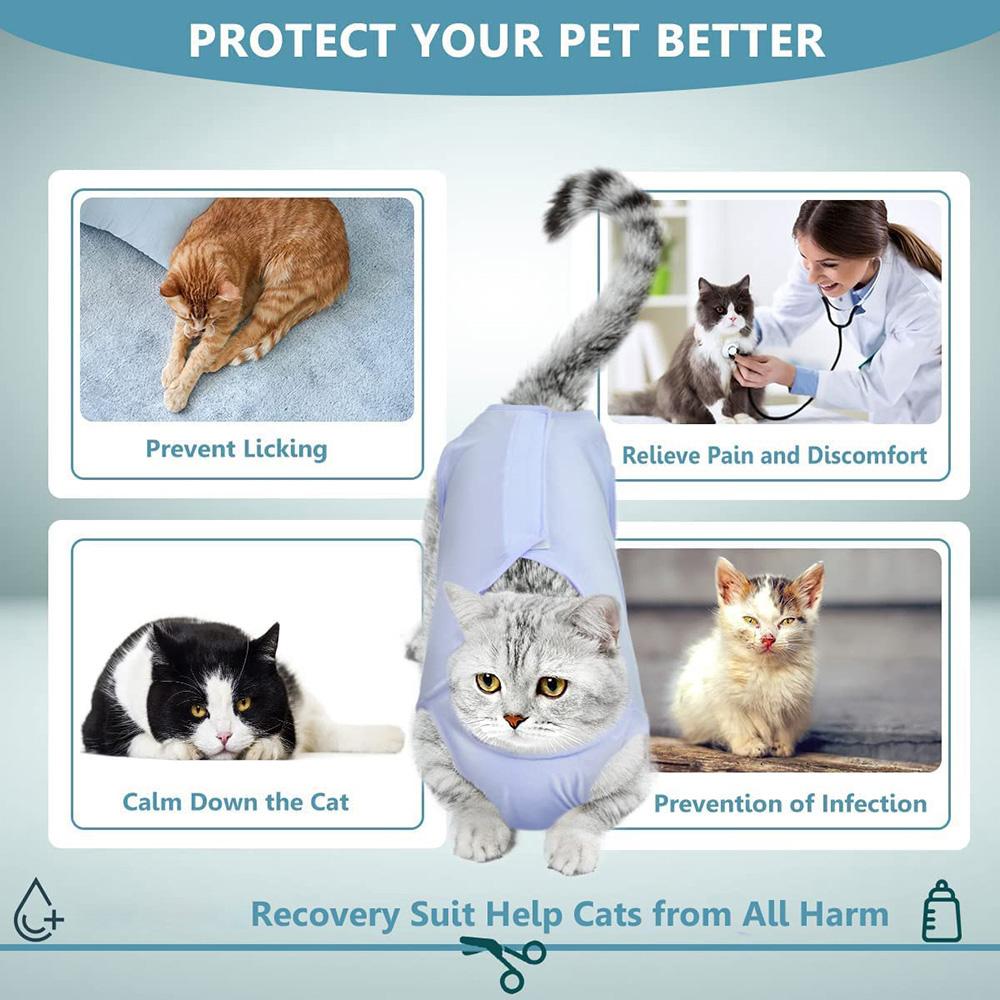 INS Cat Recovery Suit for Abdominal Wounds Breathable E Collar Alternative for Anti Licking Dog Pet