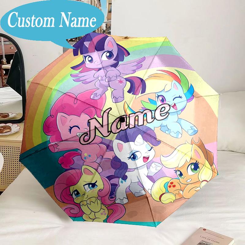 Custom Name Umbrella Pony Friends Forever Umbrella 8-Frame for Travel, Camping, Casual Lightweight Portable, Essential for Family Gifts