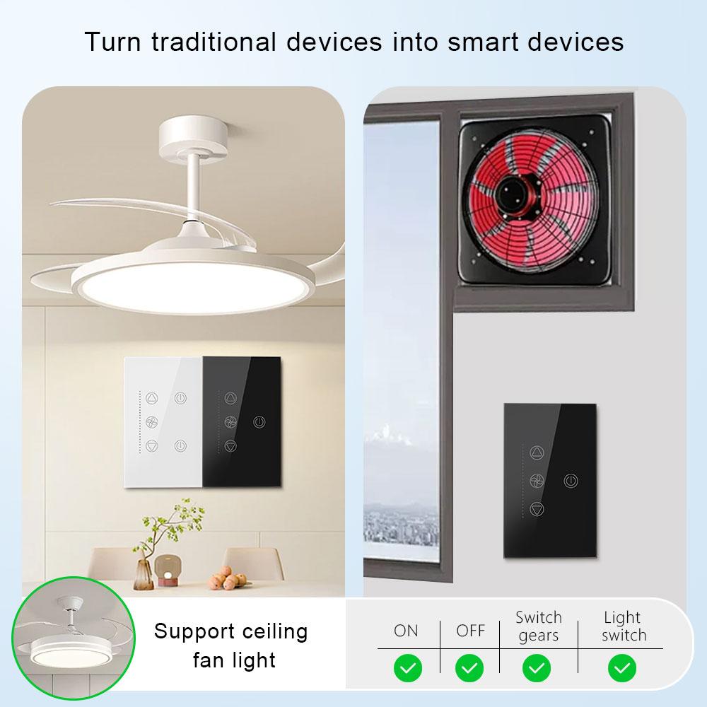 US Smart Touch Glass Panel Wall Switch for Fan Lights WiFi & Zigbee Wireless Control Via Smart Life App for Home Use