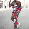 Men Contrast Panel Rose And Skull Art Print Long Sleeve Sweatshirt Jogger Pants Two Piece Suit