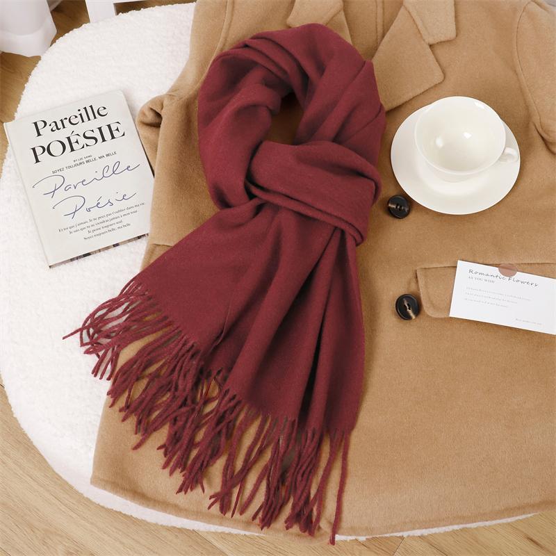 30*180cm Korea Styles Solid Color Cashmere Winter Warm Women Scarf Thicken Shawl Tassels Pashmina Hijab Wrap Windproof Foulard