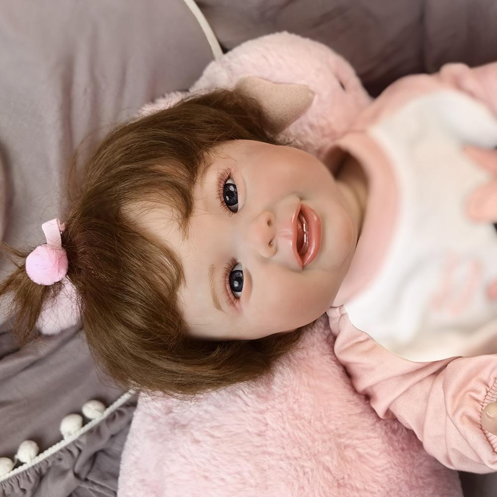 18 Zoll Reborn Babypuppe Silikon Vinyl Stoffkörperpuppe Fertig 3D Bemalte Haut Adern Kunstsammlungspuppe Geschenk Frühes Lernspielzeug