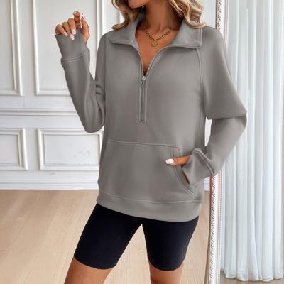 Women's Sweatshirts Half Zip Long Sleeve Lapel Sweater Casual Pullover Top with Pocket Autumn Loose Clothes