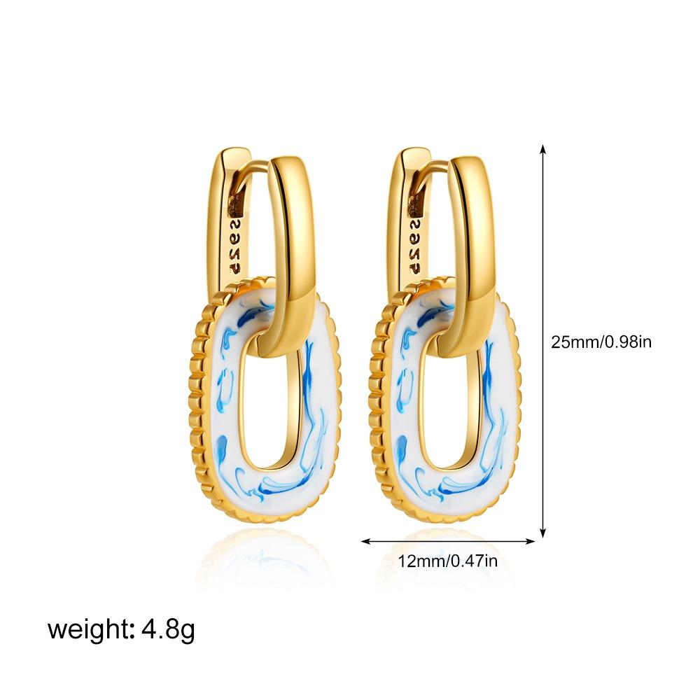 Zinc Zinc Alloy Ceramic Ear Buckle Jewelry Accessories Hoop Earrings Blue and White Porcelain Earrings  Women