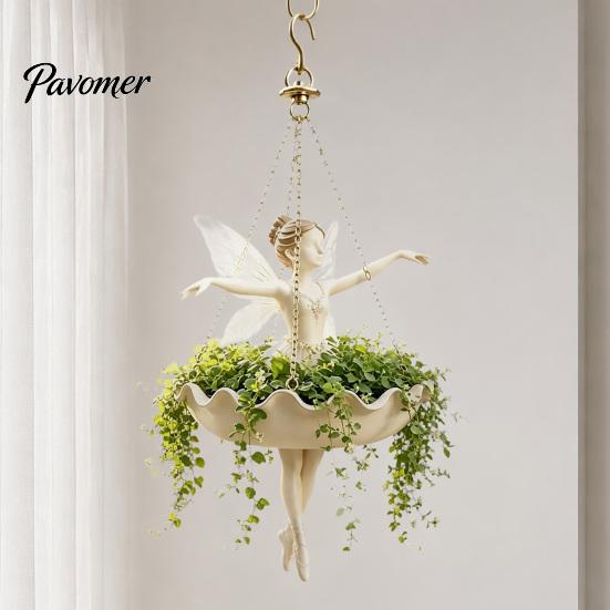 Piccolo Fioriera da Pianta Erbacea Ballerina di Balletto & Sirena Fioriera da Appendere, Vaso da Fiori a Forma di Conchiglia in Resina con Catene Metalliche, Cestino Leggero