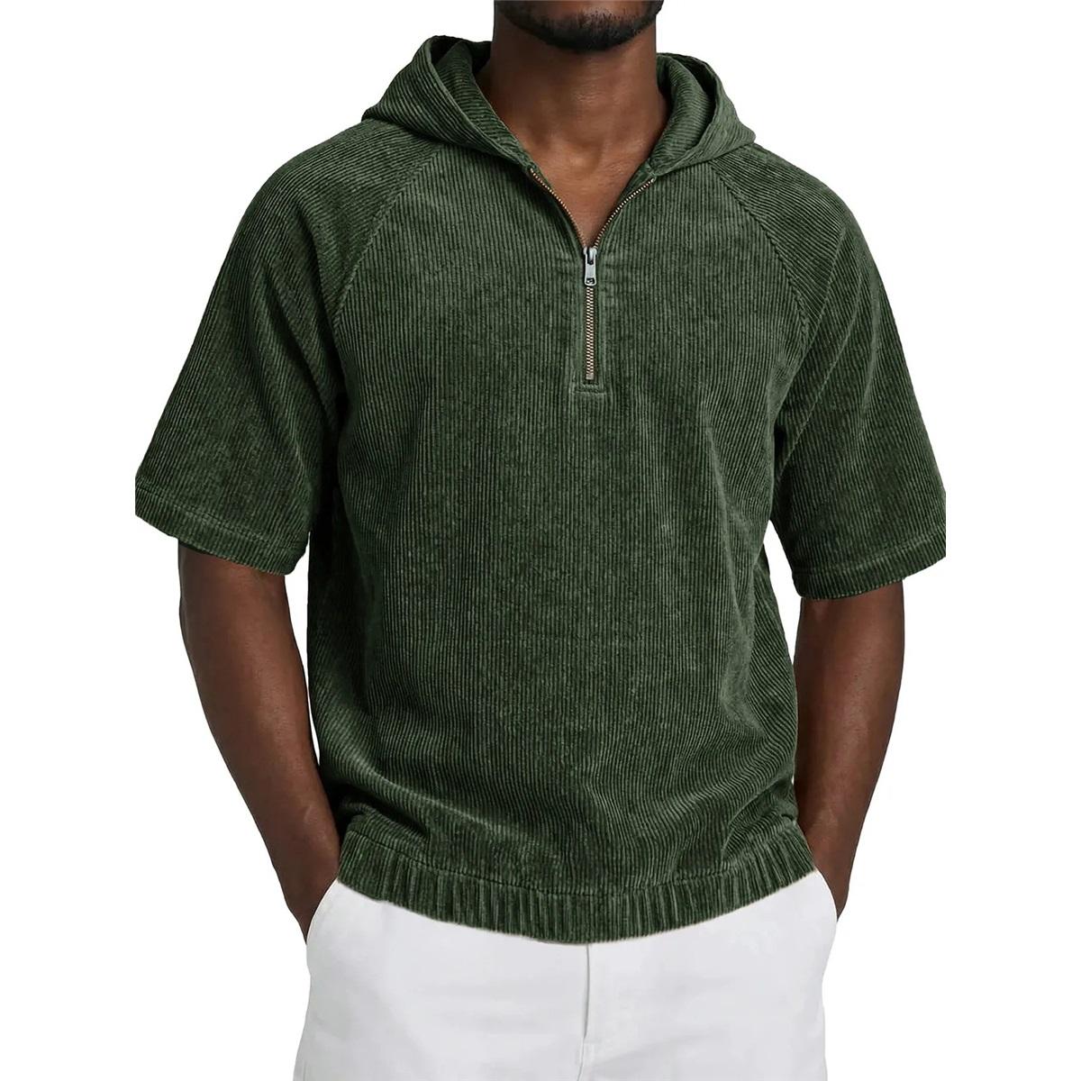 

Men s Half-Zip Short Sleeve Hooded T-Shirt American Corduroy Raglan Sleeve Top 4XL