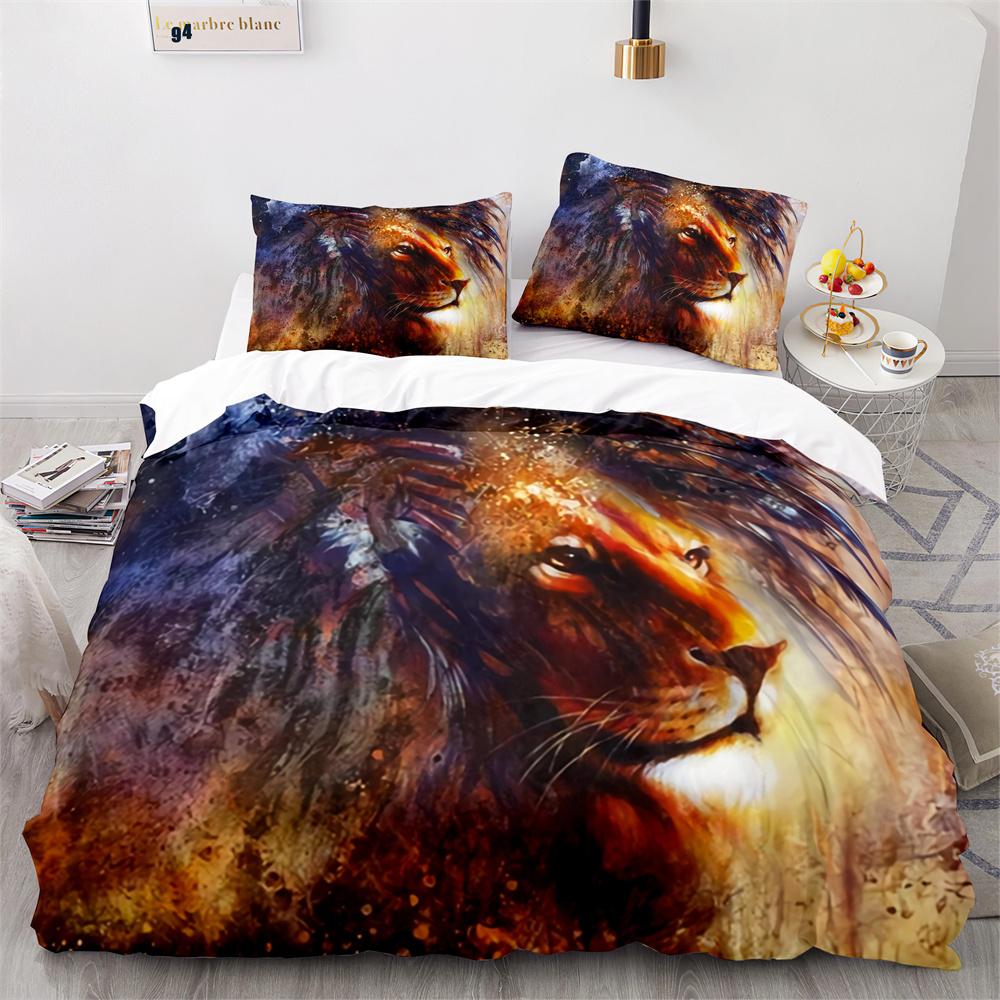 Lion Duvet Cover Set 3D Print Wild Animal Under Sunshine King Queen Size For Teens Kids Bedding Set Polyester Comforter Cover