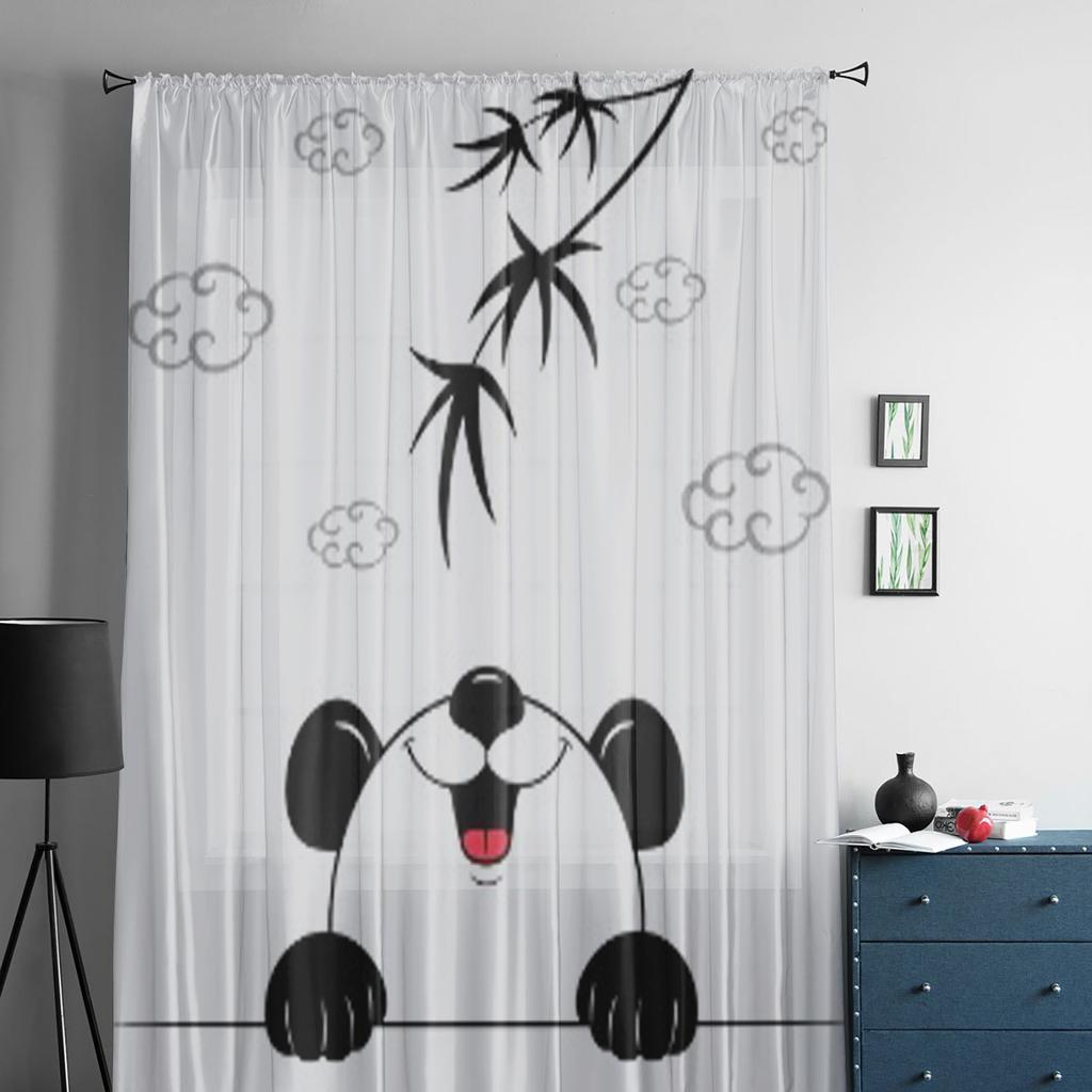 Panda Tecknad Tyll Skira Fönstergardiner För Vardagsrum Sovrum Moderna Chiffong Voile Organza Gardiner Dekor Draperier